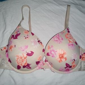 PINK Victoria's Secret Floral Bra in Pink and Cream